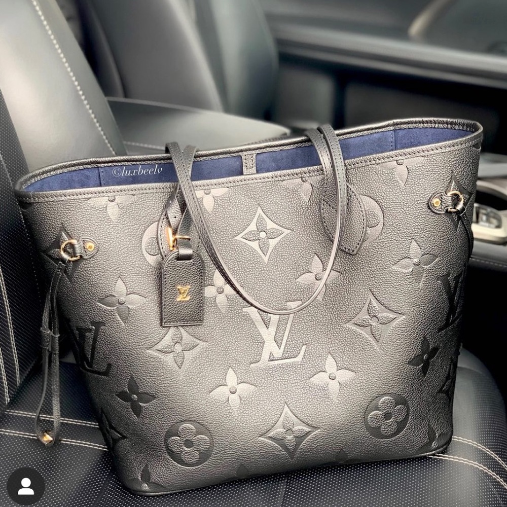 NEW Louis Vuitton NEVERFULL MM Monogram Empreinte w/ luggage tag BLACK - Picture 3 of 16